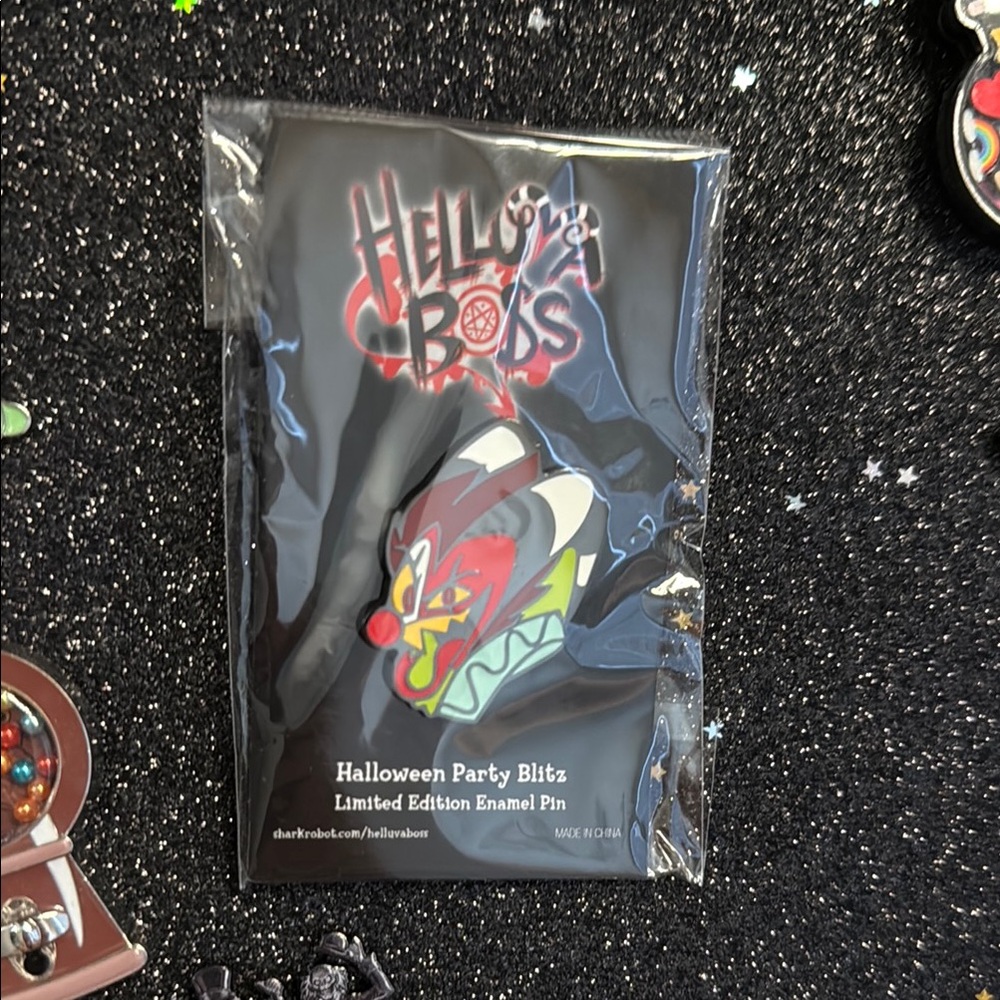 Helluva Boss Halloween Party Blitz Enamel Pin - Black & Red
